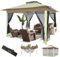 HOTEEL Cenador de jardín 3 x 3 cm, resistente al agua, estable, resistente al invierno, con mosquitera, 3,65 x 3,65 m, doble techo, cenador plegable con saco de arena para patio trasero, fiestas,