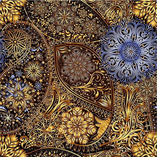 Alzkkll Selbstklebend Tapete Mandala Blume,300 * 44.5cm Gold Wasserdichte Blumentapete Gold/Blau Abziehbares Blumen Pflanzen Kontakt Papier für Kinderzimmer Home Decorations