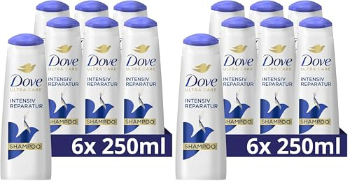 Dove Shampoo Intensiv Reparatur für strapazierte Haare mit Smart Repair System 250 ml 6 Stück, Unparfümiert (Packung mit 2)