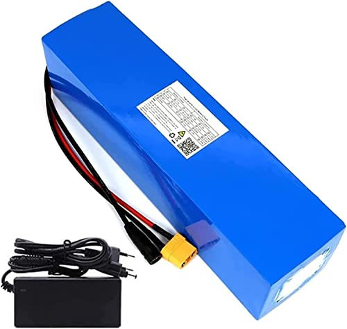 Batterie Au Lithium Vélo Électrique 48V 12Ah Batterie PVC Étanche pour 200W - 1200W Scooters Électriques Vélos Électriques, 13S4P Batterie Haute Puissance avec Chargeur + BMS 48V 12AH,T Plug