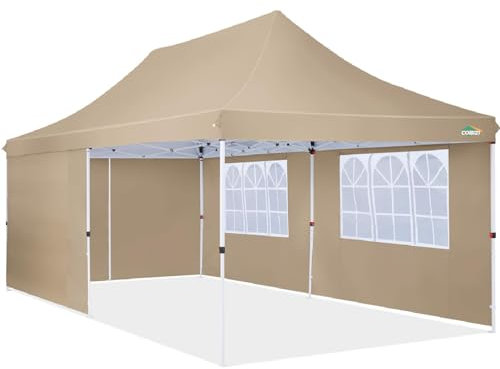 COBIZI Pop up Gazebo 3m x 6m with 4 Removable Sides, Event Shelter Tent with a Carry Bag for Parties, Wedding & Business, Waterproof Garden Gazebo with Upgraded Metal Frame, UV 50+ (Khaki)