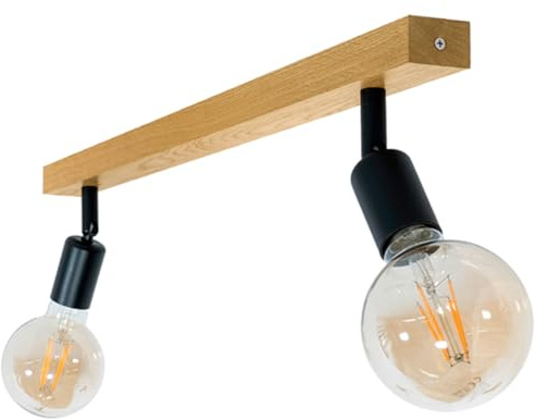 LED Wood Deckenstrahler 2 Flammig Schwenkbar - Handgefertigte Deckenlampe Vintage aus Eichenholz - E27 Deckenleuchte Industrial - Lampe Decke für Wohnzimmer, Schlafzimmer und Küche - Ohne Leuchtmittel