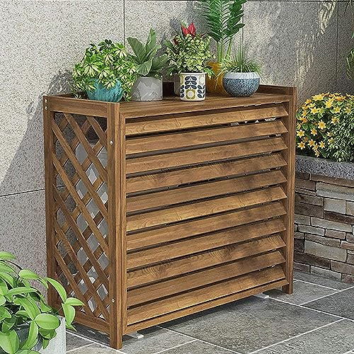 Outdoor Air Conditioner Cover - Wooden Radiator Cover for Home, Plant Stand Anti-Corrosion Shutters Fence Screen, Solid Wood Flower Rack for Outside Unit