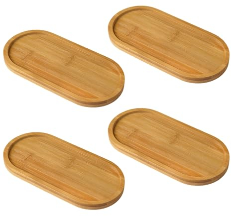 Lot de 4 Plateaux Décoratifs en Bois - Ovale, Table à Manger, Café et Décoration d'Intérieur