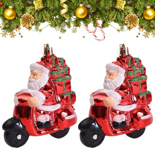 CutitiUU 2X Weihnachten Plastik Alter Mann Motorrad Anhänger,Alter Mann auf dem Motorrad,Santa Motorrad Personalisierte Weihnachtsschmuck,Weihnachtsbaum Dekorationen hängende Anhänger Geschenke