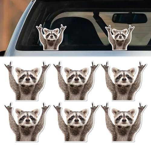 MisFun 6 Stück Auto Aufkleber, Waschbär Autoaufkleber, Süßer Kawaii Waschbär Auto Sticker, Car Sticker Waschbär Wasserdichte Aufkleber Auto, PVC Autosticker Wasserdicht Universal Autoaufkleber