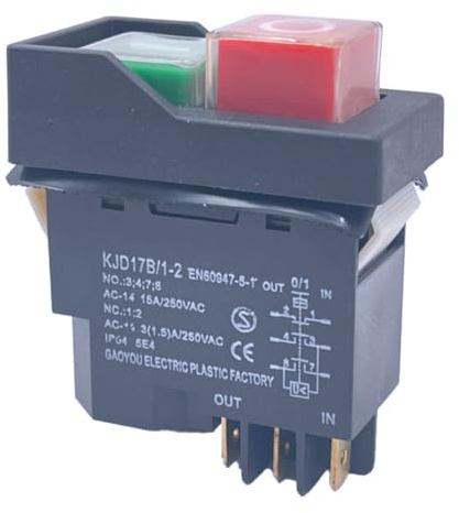 Mokassy KJD17 6 pines interruptores de botón pulsador de arranque electromagnético 15A AC250V IP55 interruptor de seguridad de equipo impermeable