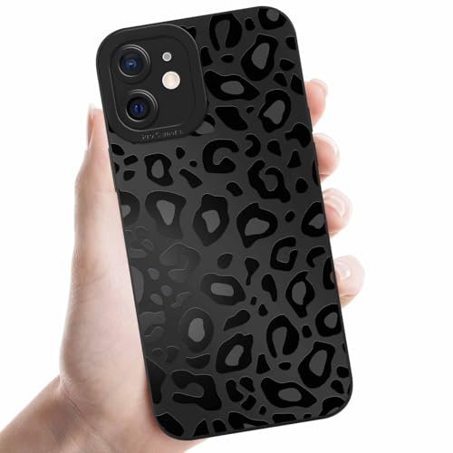 Coalbooliy Handyhülle für iPhone 12 mini hülle 5,4'', Aesthetic Leopard Leoparden Muster Design Schwarz Weiche TPU Silikon Stoßfest Kameraschutz Schutzhülle Bumper Ultra Dünn Mädchen Case, 06