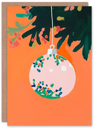 Wee Blue Coo Greeting Card Bauble Reflecting Decorated Tree Modern Abstract Blank For Him Or Her Art Xmas Christmas Card