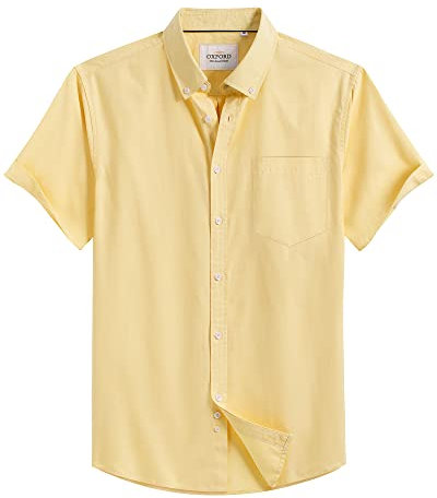 J.VER Men's Short Sleeve Shirts Smart Casual Non Iron Cotton Shirt Regular Fit Button Down Oxford Business Wedding Office Work Summer Shirt Yellow 3XL