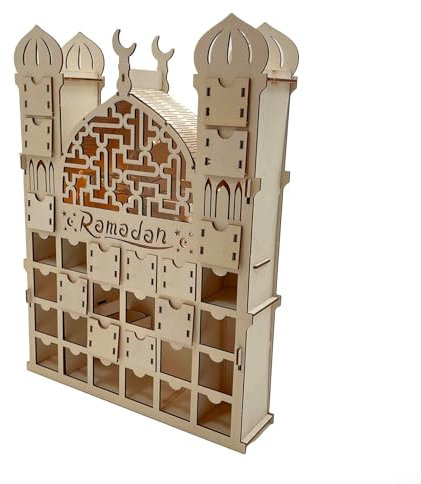 Ramadan-Countdown-Kalender aus Holz mit einzigartigem Design und 30 lustigen Schubladenöffnungen