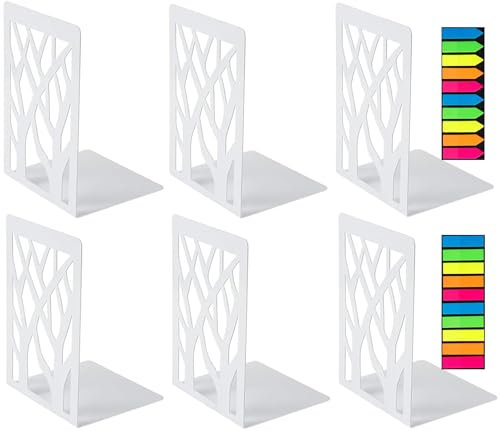 3 Paires Serre Livre, Cale Livre en Métal Rangement Livre Bloc Livre, Serre-Livres pour étagères Séparateurs de Livres Anti-Rayures Porte-Livres pour Bureau, Ecole et Maison (Blanc)