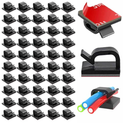 50PCS Cable Clips, Black Self Adhesive Cable Clips Outdoor Light Wire Clips Cable Wire Management Holder for Car Office Home Desk Wall Christmas Hanging Decorations Outdoors Fairy Light,black clips