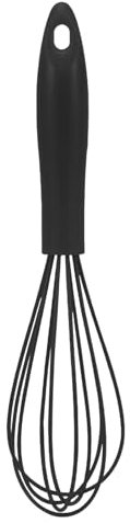 26cm Silicone Balloon Whisk, Perfect for Non-Stick Cookware, Milk and Egg Beater Blender, Heat Resistant Kitchen Whisks for Whisking, Cooking, Baking, Beating, Frothing & Stirring (Black)
