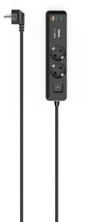 Hama Steckdosenleiste mit 2 Erdungssteckdosen + 3 USB-Ports mit Schalter (Mehrfachsteckdose, 2 x USB-C + 1 x USB-A, 65 W PD, Schnellladung, Kabel 1,4 m, 2 Schuko-Steckdosen, kompatibel mit Frankreich