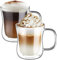 2x350ml Double Walled Coffee Glasses Mugs Cappuccino Latte Macchiato Glasses Cups with Handle Borosilicate Heat Resistant Glass Cups for Coffee Tea Milk Juice Ice Cream