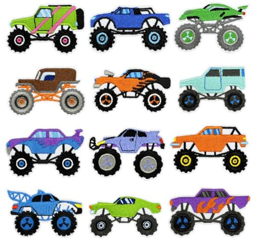 CYWQ 12Pcs Transportation Truck Iron on Patches Racing Car Vehicle Sew on Repair Embroidered Applique Emblem Cartoon for Kids DIY Crafts Jeans Clothing Jacket Backpack Scarf