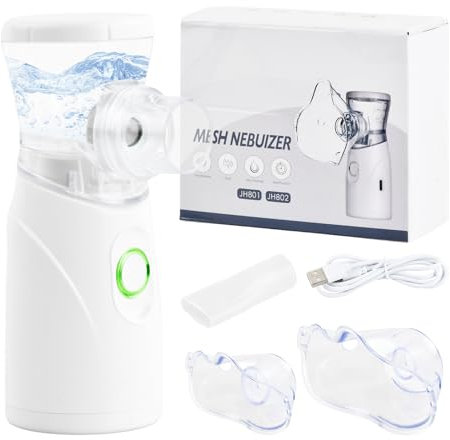 Nébuliseur Portable Silencieux, Nebulisateur Inhalateur pour Adultes et Enfants, Nébuliseur Rechargeable avec 2 Masques et Embout, Machine de Nébuliser, Aérosol Inhalateur pour La Maison Les Voyages