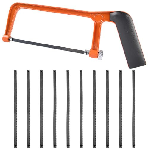 Mini Hacksaw for Metal Cutting, Adjustable Angle Junior Hack Saw with 10 Replaceable Blades to Cut Plastic PVC Pipe Tile Wood