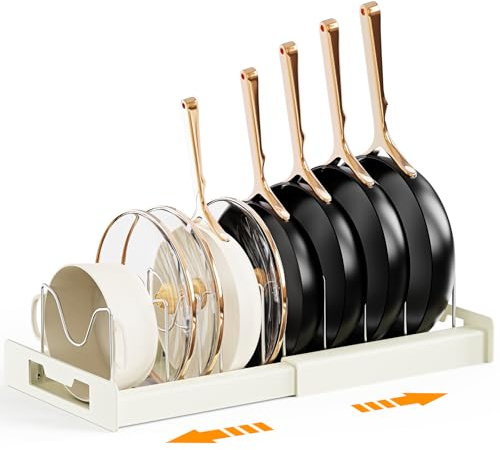 Dayacoco Pots and Pans Organizer for under Cabinet, Expandable Pan Pot Organizers inside Cabinet, with 10 Adjustable Compartments for Kitchen Cabinet, Frying Rack, Lid, Cookware,1 Pcs