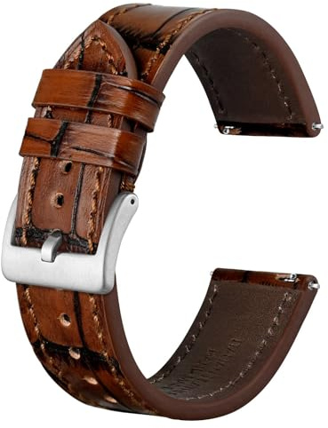 BISONSTRAP Anspruchsvolle Uhrenarmband 18mm 20mm 22mm, Italienisches Leder mit Alligator Geprägtem, Schnellverschluss Armband