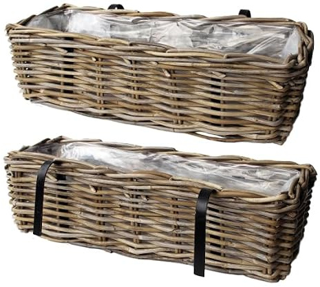 Klocke Dekorationsbedarf Balkonkasten - Pflanzkasten - Blumenkasten - Rattan - Mit Folie (46 x 17 x 21 cm)