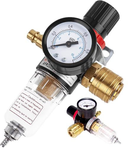 BIZOI Druckminderer Druckluft, Druckluft Wartungseinheit, Druckminderer Druckluft 1/4 Zoll, Wasserabscheider Druckluft, Luftfilter Druckregler, Druckminderer Kompressor für Kompressor Druckluftfilter