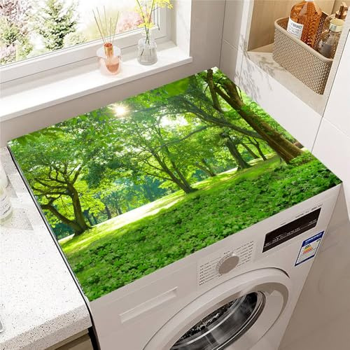 Highdi Tapis pour Dessus de Machine à Laver, Tapis de Protection Antidérapant pour Dessus de Machine à Laver Diatomée Découpable pour Chargement Frontal Sèche-Linge (40 * 50cm,Arbre vert 6)