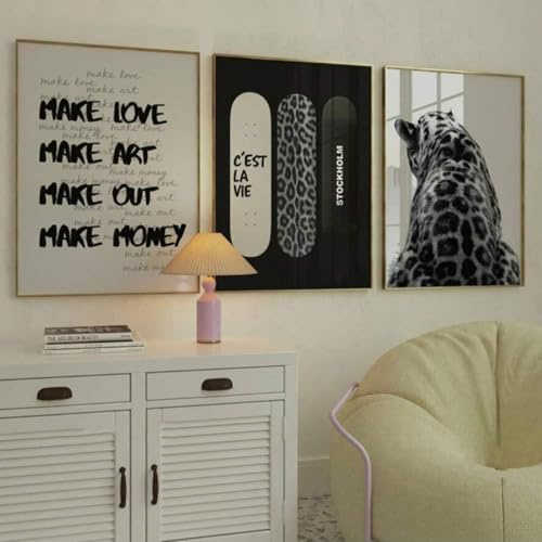 Xiyocadt 3er Poster Set, Y2K-Ästhetik-Mode-Collage-Poster-Set, Trendiges Leoparden-Wandposter, Retro-Wandbild-Set in Schwarz-Weiß,für Schlafzimmer, Wohnzimmer, ungerahmt (21x30cm)