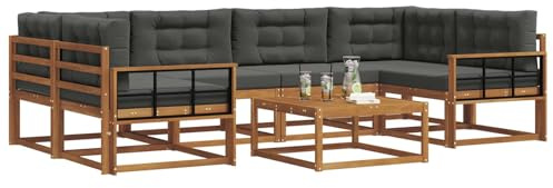 vidaXL Outdoor-Sofagarnitur mit Kissen 7 pcs Natur und Anthrazit, Modernes Outdoor-Sofaset, langlebige Gartenmöbel für Patio, Poolbereich, Hinterhof-Couch und modulares Sofa.