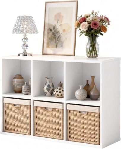 NewBeth 6 Cube Storage Organizer, 2 Tier Wooden Cube Shelf Unit with 6 Open Compartments, Freestanding Bookcase for Living Room, Bedroom, Playroom, Easy Assembly Storage Cabinet for Toys, Books,White