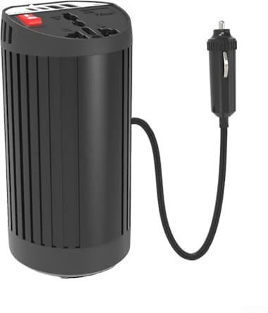 Onduleur de voiture 200 W, DC 12 V vers AC 220 V, adaptateur porte-gobelet 2 USB-C PD et 2 ports USB, convertisseur de charge rapide pour voyage en voiture (12 V à 110 V)