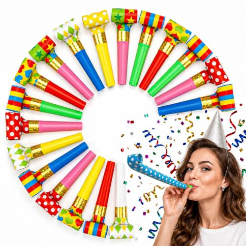 KFHENSOMR 20 Pcs Party Blower Blowouts, Noisemakers Funny Blow Horns Colorful Birthday Whistles Noisemakers Whistle New Years Party Blowouts