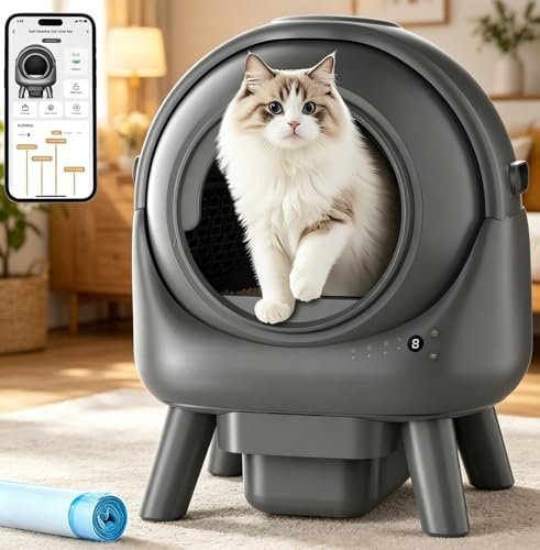 MoraRise Automatic Cat Litter Tray Self Cleaning Litter Box, 73L Large Capacity with APP Remote Control,Safety Sensors, Odor Control,for Multi-Cats,Includes Cat Waste Bags