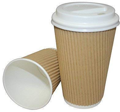 We Can Source It Ltd - 50 x 12oz KRAFT RIPPLE CUPS 3-PLY DISPOSABLE INSULATED PAPER COFFEE CUPS & WHITE SIP THROUGH LIDS