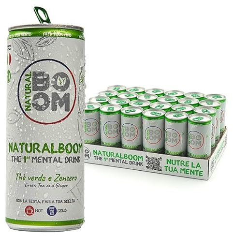 NATURALBOOM, il primo Mental Drink – THÈ VERDE E ZENZERO | 24 lattine | Lattine da 250ml