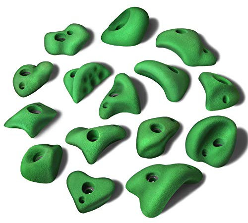 ALPIDEX 15 Klettergriffe M/L | Kleine Henkelgriffe | Tritte | Größe M L | Verschiedene Hinterschneidungen Farben Formen | Klettersteine - Farbe:Natural Green
