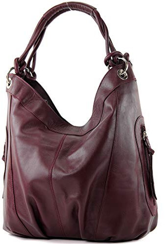 modamoda de - Z18 - ital Damenhandtasche aus Leder/Nappaleder, Farbe:Bordeauxrot