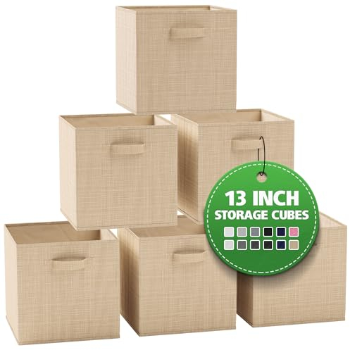 NEATERIZE Ordnungsbox 33x33x33-6 Boxen Aufbewahrung Set | Faltboxen Mit Zwei Tragegriffen | Faltbare Kallax Boxen | Extra Stabile Stoffbox Als Kallax Einsatz | Kisten Aufbewahrung [Beige]