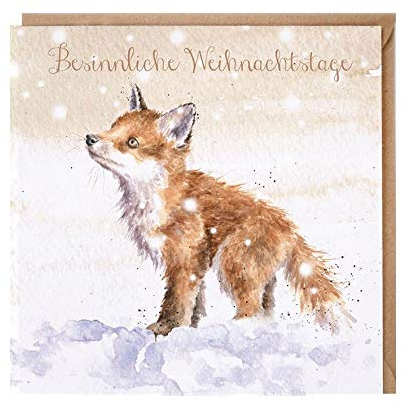 Wrendale - GX032 - Weihnachtskarte, Doppelkarte mit Umschlag, Fuchs, Besinnliche Weihnachtstage, 15cm x 15cm