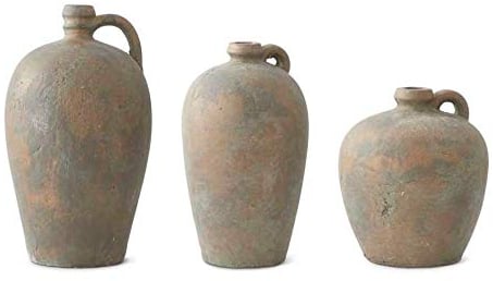 K&K Interiors 14936B Set of 3 Terracotta Jugs with Bronze Glaze