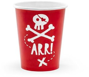 6 Gobelets en carton fête de pirate rouges 220 ml - Rouge - Taille Unique