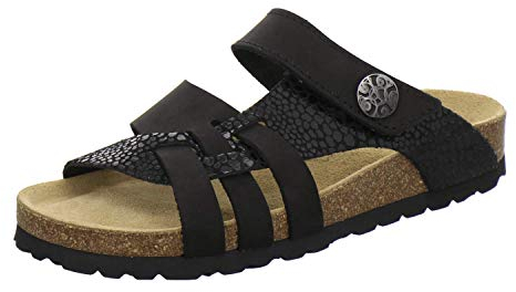 AFS-Schuhe 2120 Hausschuhe Damen Sommer aus echtem Leder, hochwertige Gästeschuhe mit Fussbett, Made in Germany (38 EU, schwarz/schwarz-marmor)