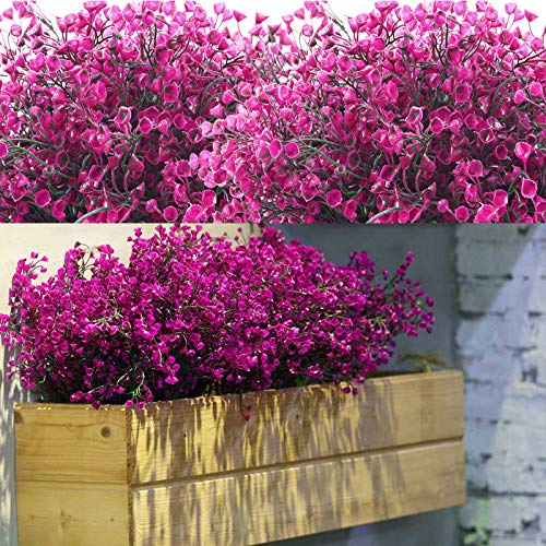 12 Lots Arbustes Artificiels Buissons Fleurs artificielles Résistantes Aux UV d'Extérieur Plantes Fleurs Décoratives pour Arrangement Floral, Centre de Table, Décoration de Jardin Maison (Fuchsia)