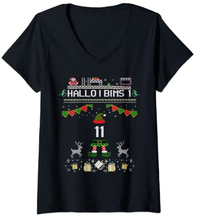Damen Lustiger Weihnachtself für Gamer Elf 11 gaming I Bims 1 nerd T-Shirt mit V-Ausschnitt