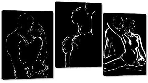 Mann und Frauen Sex Love Giclée-Leinwandgemälde Poster und Drucke, einfache Linien, sexy nackte Dame und Mann, Kunstwerk, schwarz-weiß, moderne Heimdekoration, einfach aufzuhängen, 30.5x40.6x3 Stück