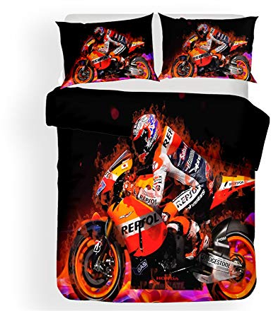 GDGM Motorrad 3D Print Betten Set, Stadt Moto-Cross Bettwäsche Set Microfaser,Bettbezug 135x200 cm+1 Kissenbezug 2 Teilig Jungen Bettwäsche Jungen (A2,135x200cm+80x80cmx1)