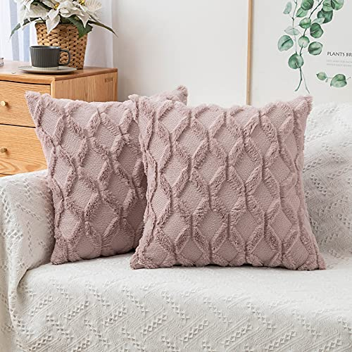MIULEE Kissenbezüge 2er Set Wolle Sofakissen Sanft Dekokissen Weich Kissenbezug Couchkissen Dekorativ Zierkissenbezug für Sofa Bett Wohnzimmer Schlafzimmer klassischer Style Altrosa50x50cm