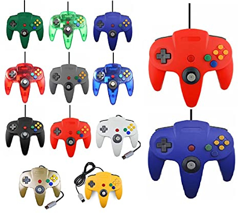 Lot de 2 manettes de jeu filaires pour Nintendo 64 N64, couleur au choix, rouge/bleu
