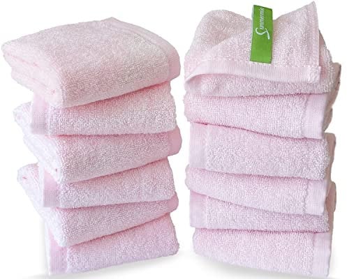 SUMMERMIA Bamboo Washcloths 12 Pack 13 x 13 - Soft Wash Cloths for Your Face Towel, Wash Cloths for Your Body (Pink)